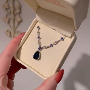 Sapphire, diamond and sterling silver necklace